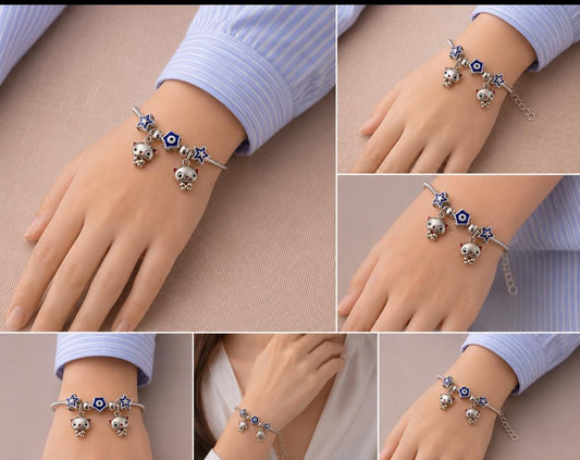 Whimsical 92.5 Sterling Silver Charm Bracelet – Star & Evil Eye Charm