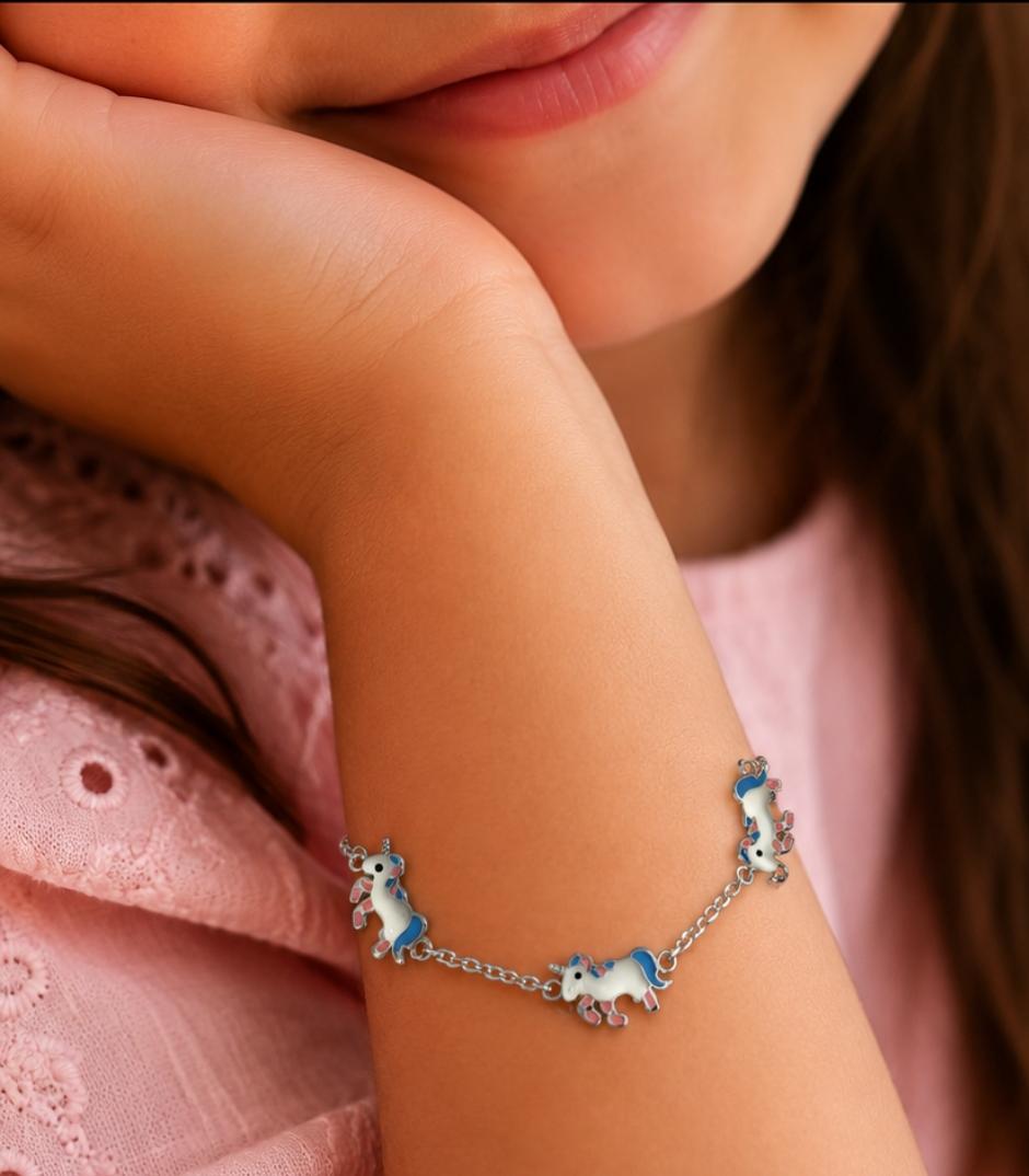 92.5 Sterling Silver Enchanting Unicorn Kids' Bracelet
