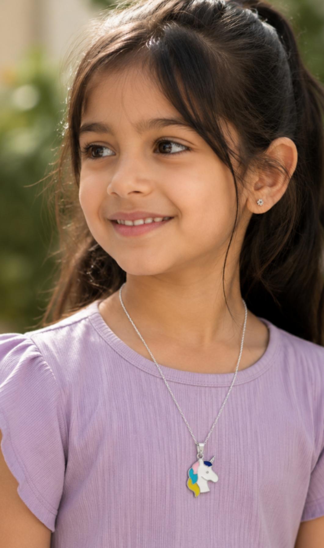 92.5 Sterling Silver unicorn Kids Chain Pendant