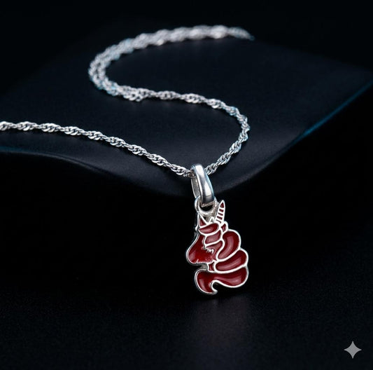 92.5 Sterling Silver Whimsical Red Unicorn Kids' Necklace