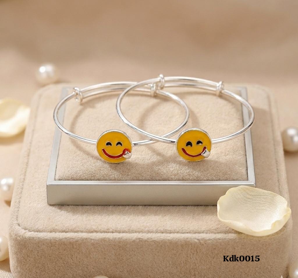 Smiley Face Charm 92.5 Sterling Silver Kada Set
