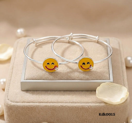 Smiley Face Charm 92.5 Sterling Silver Kada Set