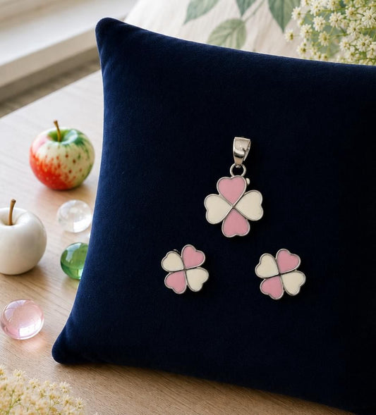 Pink Clover pendant earring set