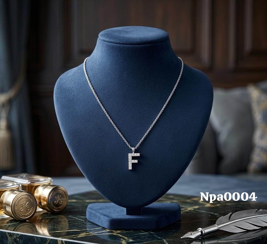 CZ Pave Letter F Pendant Necklace (Block Style)