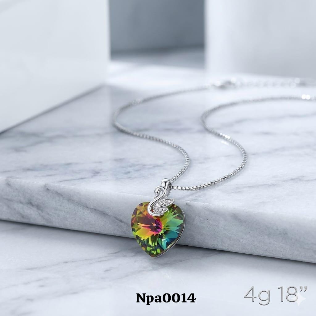 Rainbow Crystal Heart & Swan Pendant Necklace