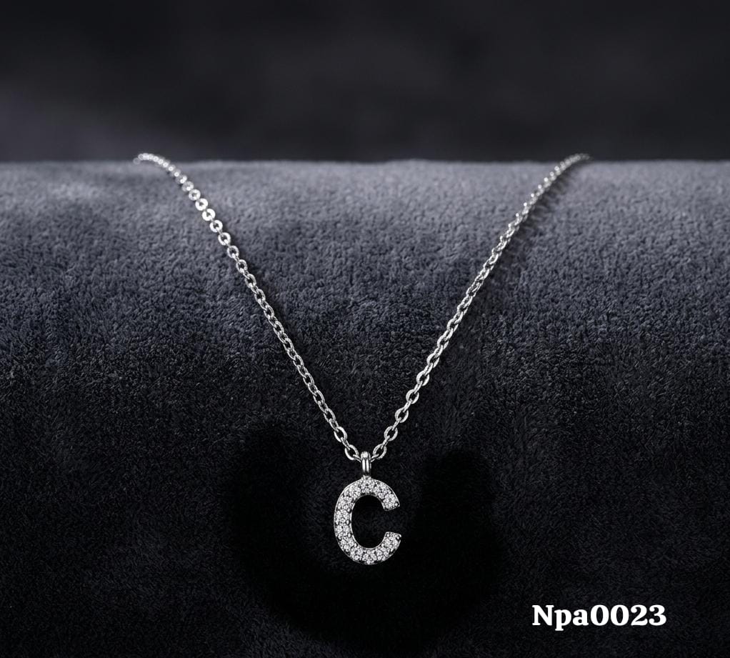 CZ Pave Letter C Pendant Necklace (Mini Style)