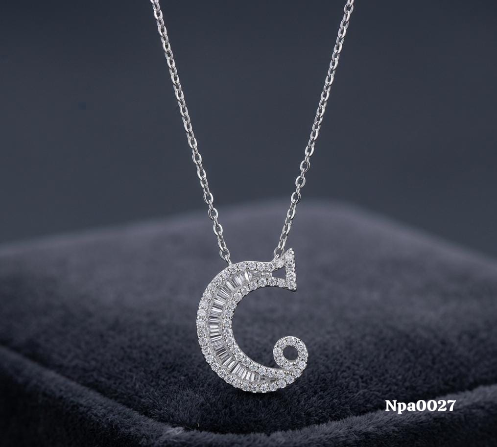 Baguette CZ Cursive Letter G Pendant Necklace