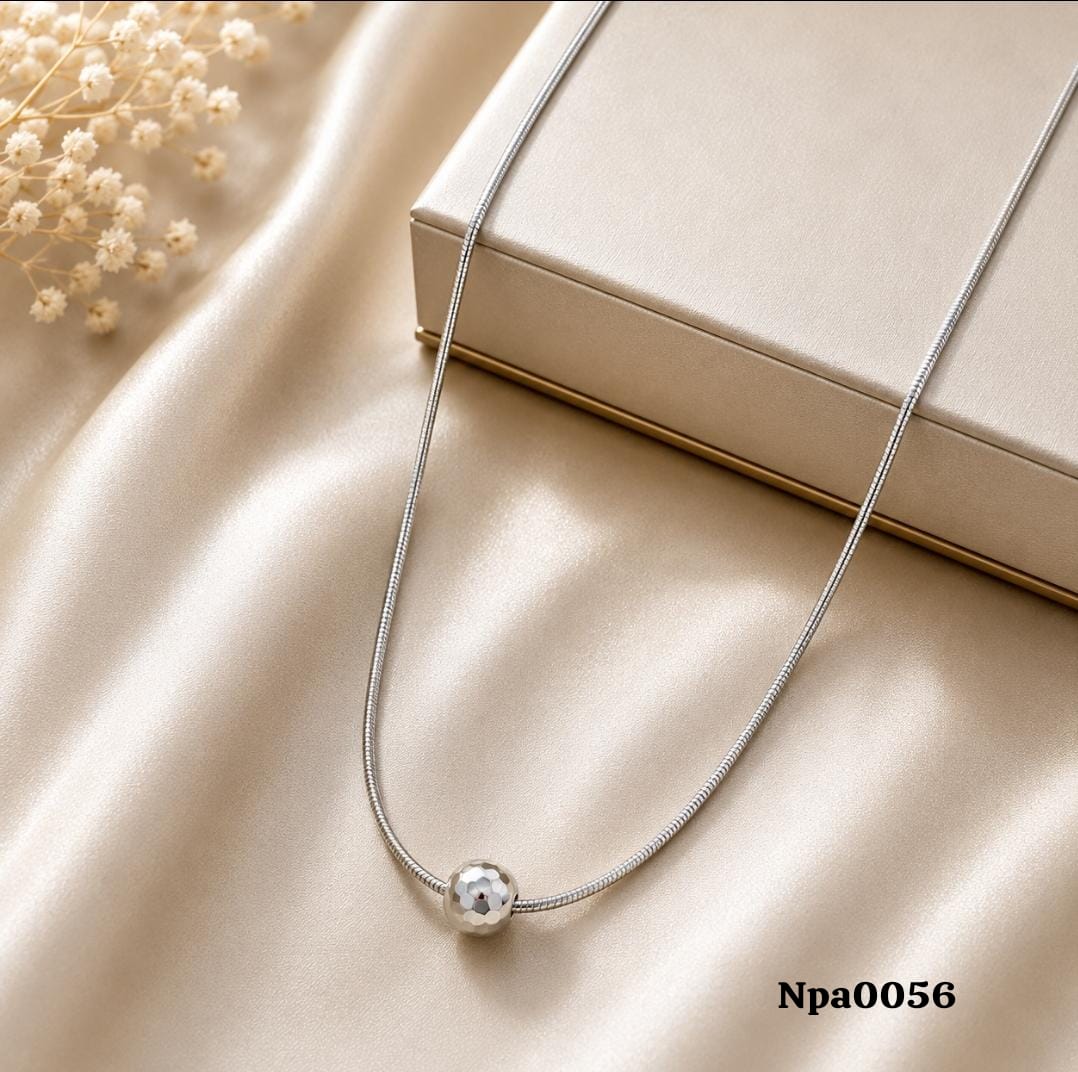Faceted Silver Ball Slider on Snake Chain Necklace
