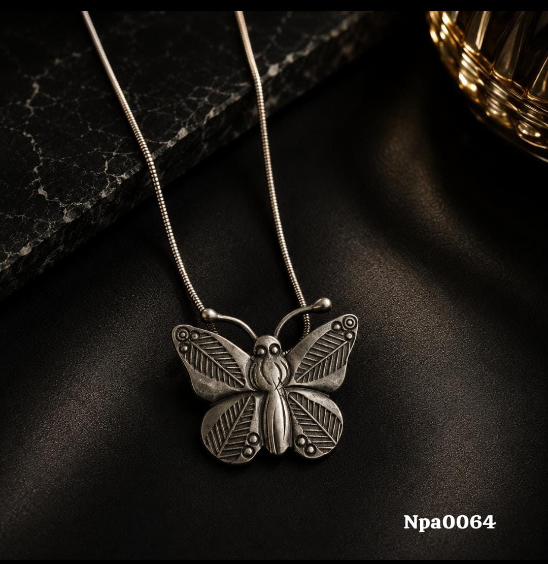 Oxidized Silver Large Butterfly Pendant Necklace