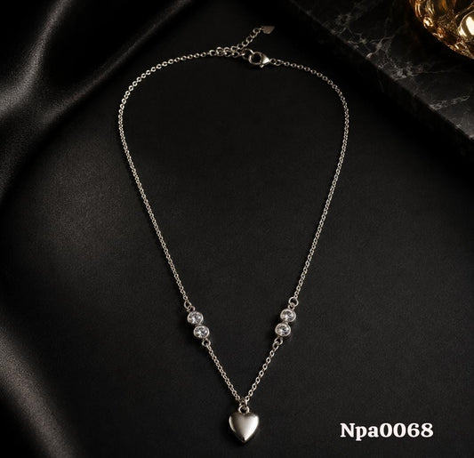 Polished Heart Drop with Bezel CZ Bar Necklace