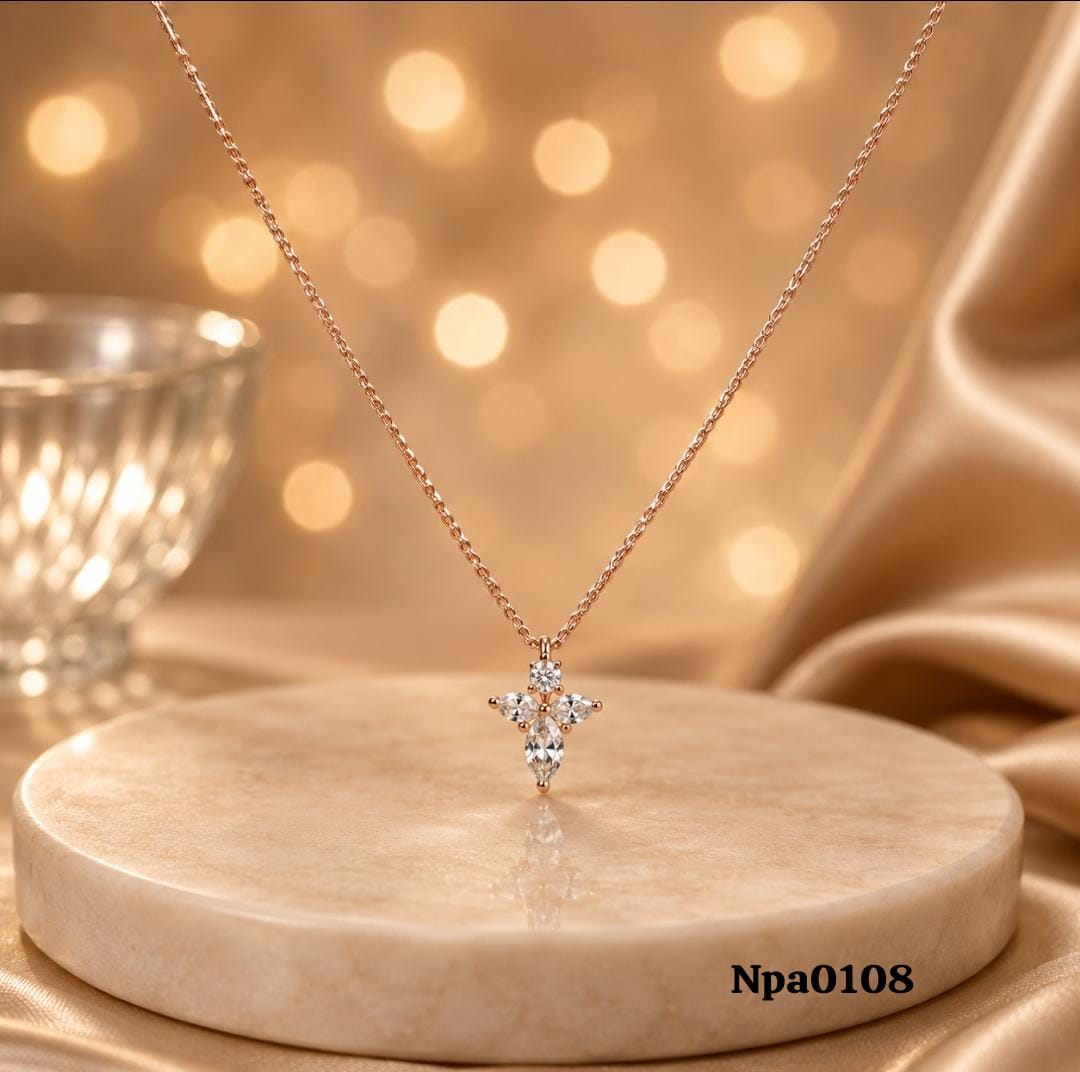 Rose Gold CZ Floral Cross Pendant Necklace