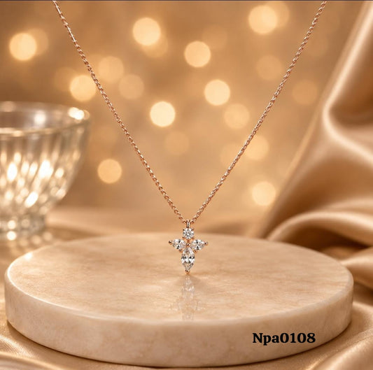 Rose Gold CZ Floral Cross Pendant Necklace