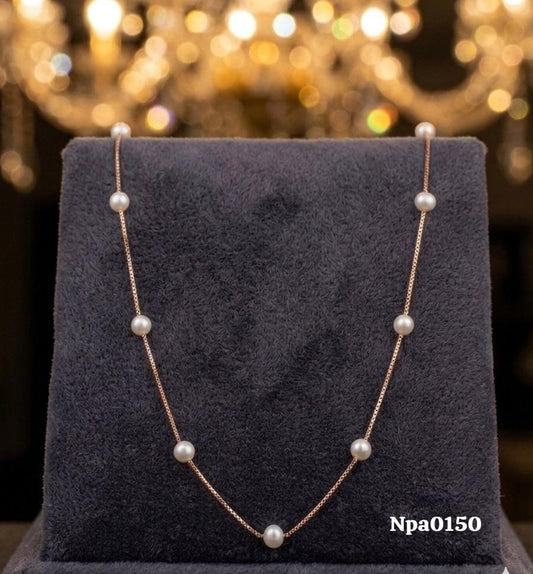 Rose Gold Pearl Station Necklace (Medium)