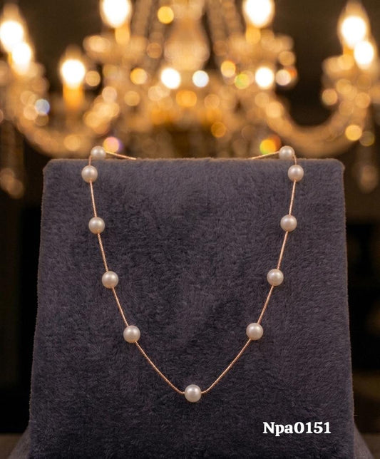 Rose Gold Pearl Station Necklace