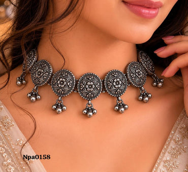 Floral Motif Sterling Silver Choker Set