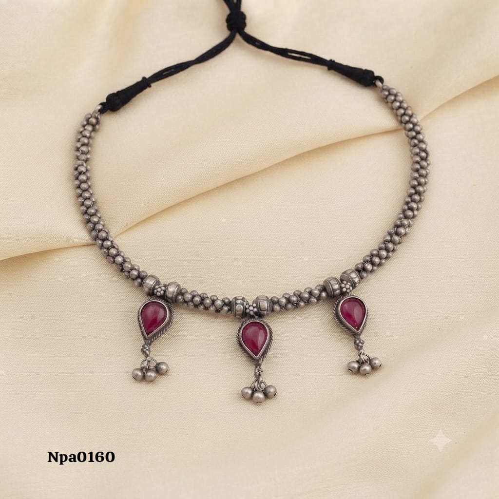 Beaded Sterling Silver Choker with Teardrop Accents