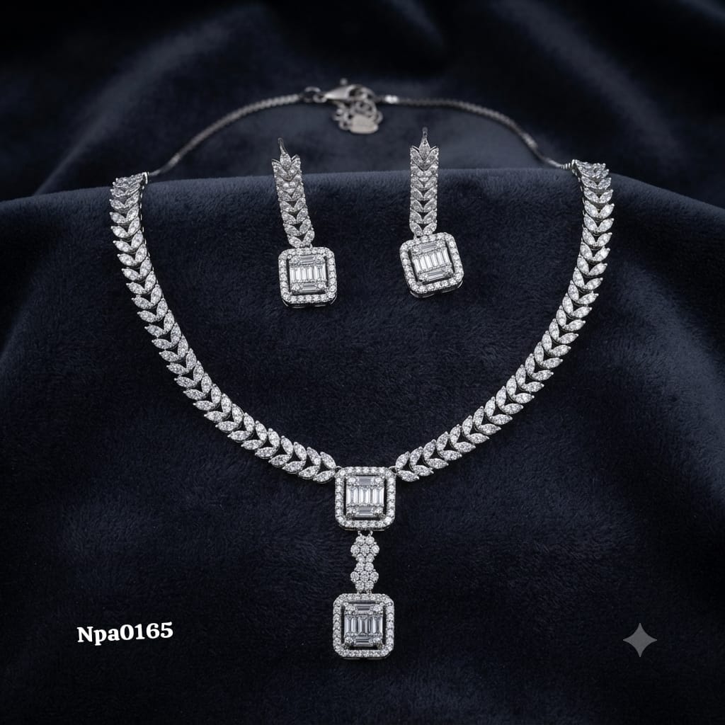Elegant Baguette and Pavé Stone Necklace Set
