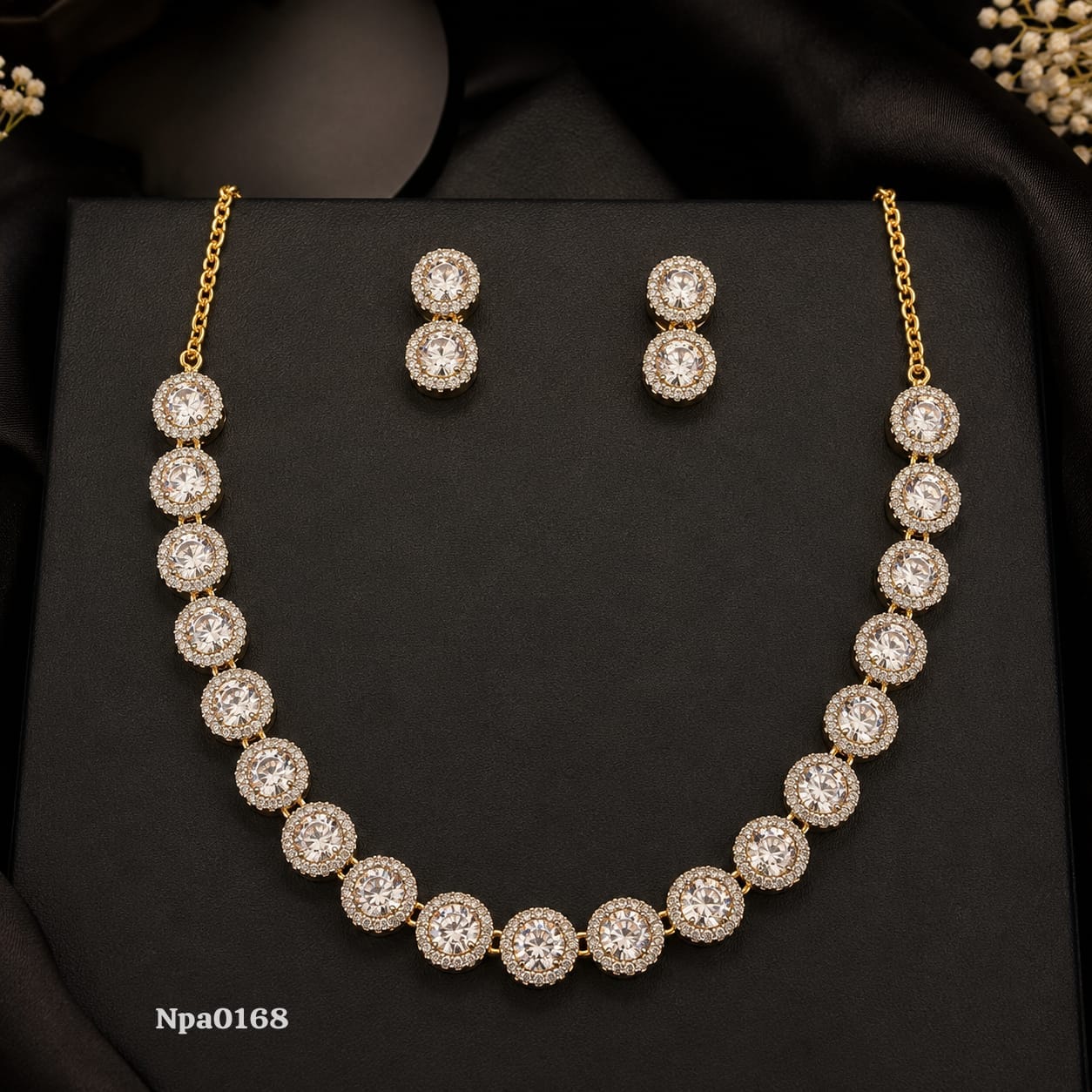 Sparkling Round-Cut Stone Necklace Set