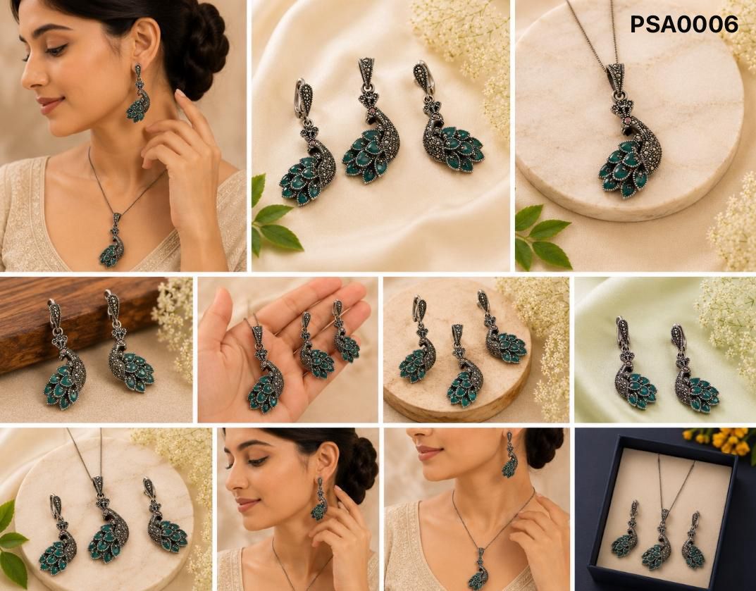 Emerald Majesty 92.5 Sterling Silver Peacock Set