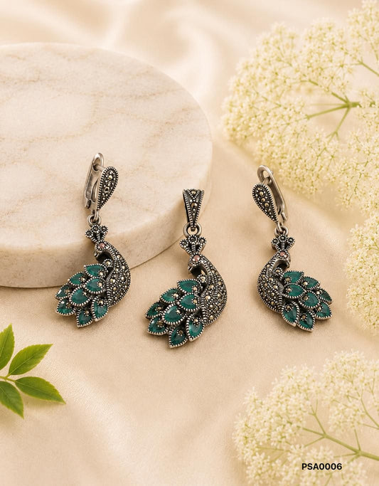Emerald Majesty 92.5 Sterling Silver Peacock Set