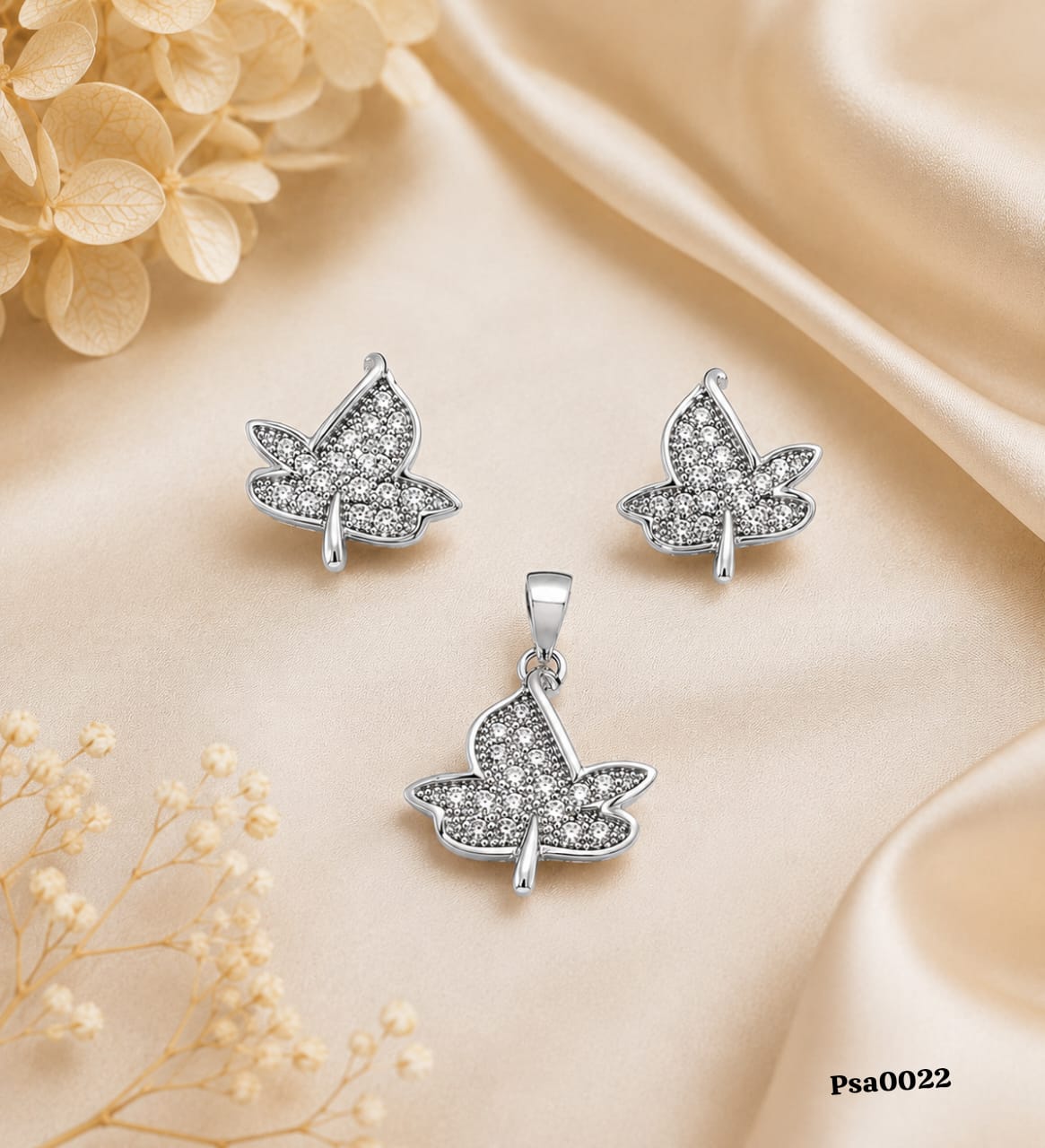 Leaf Motif Sterling Silver Pendant Set