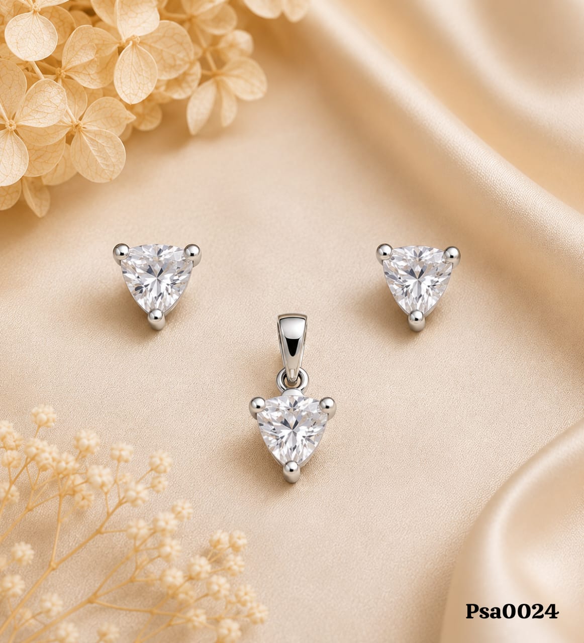 Heart-Shaped Stone Sterling Silver Pendant Set