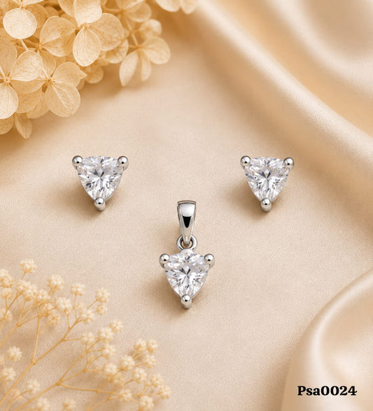 Heart-Shaped Stone Sterling Silver Pendant Set