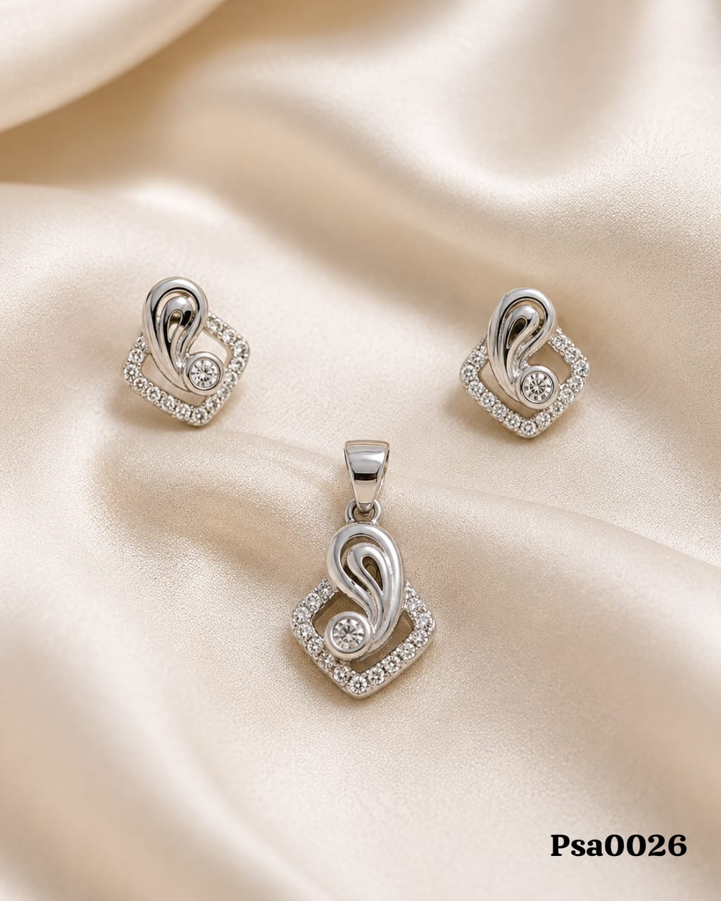 Abstract Geometric Motif Sterling Silver Pendant Set