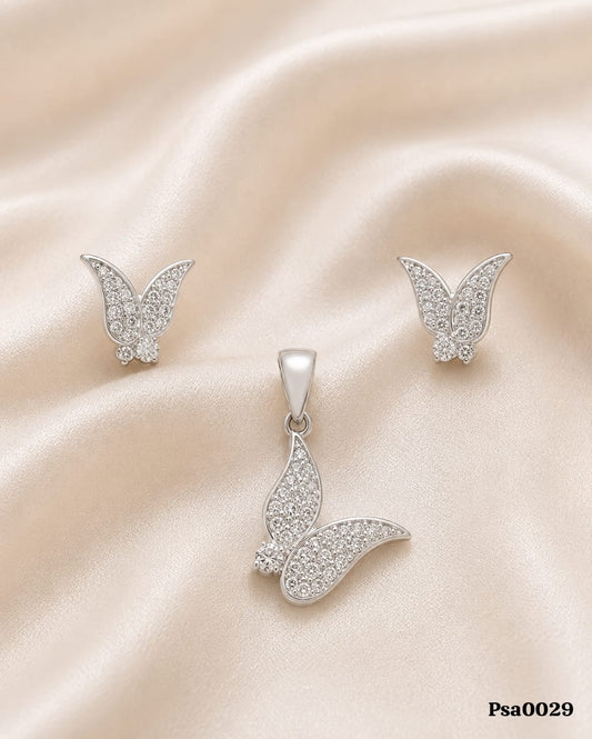 Butterfly Wing Motif Sterling Silver Pendant Set
