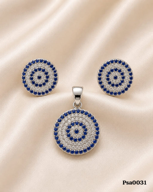 Evil Eye Motif Sterling Silver Pendant Set
