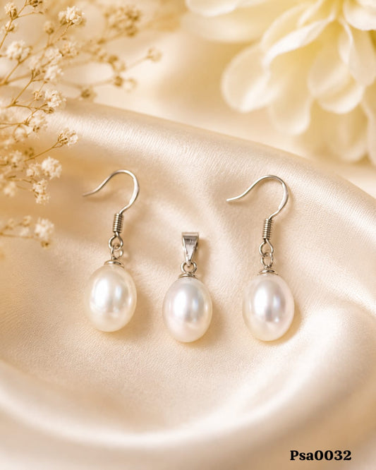 Pearl Drop Sterling Silver Pendant Set