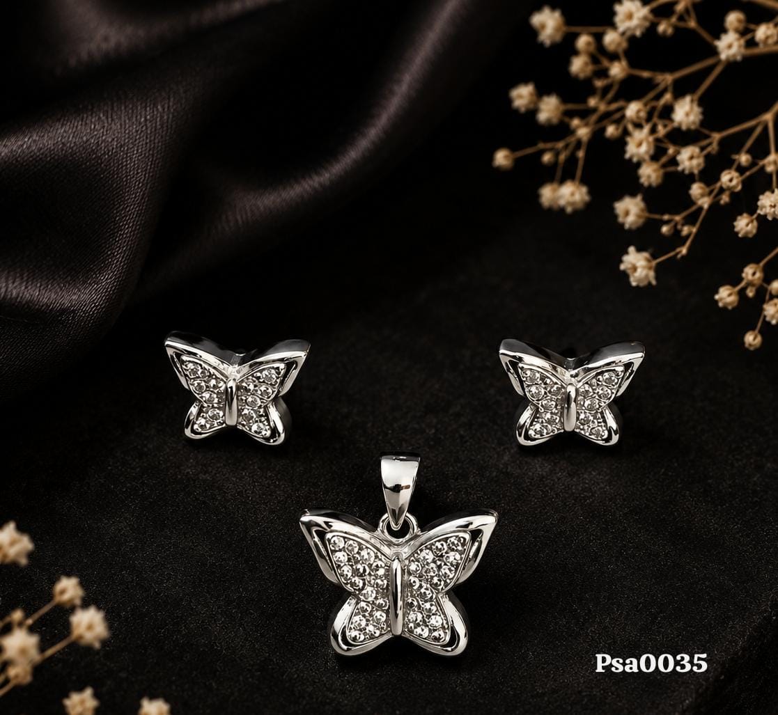 Compact Butterfly Sterling Silver Pendant Set