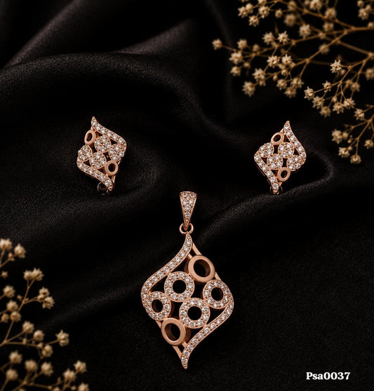 Geometric Motif Rose Gold-Tone Sterling Silver Pendant Set