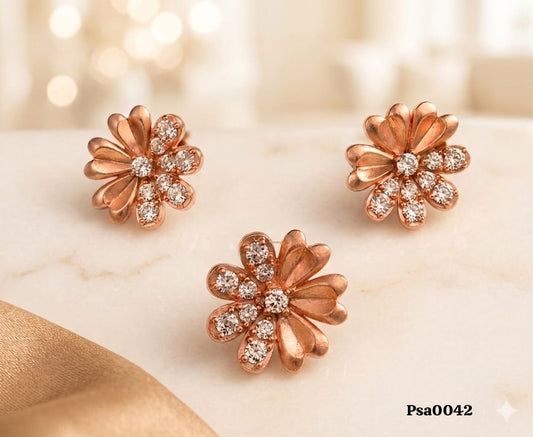 Floral Motif Rose Gold-Tone Pendant Set