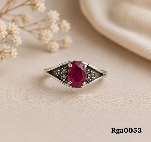 Marcasite Red Stone Sterling Silver Ring