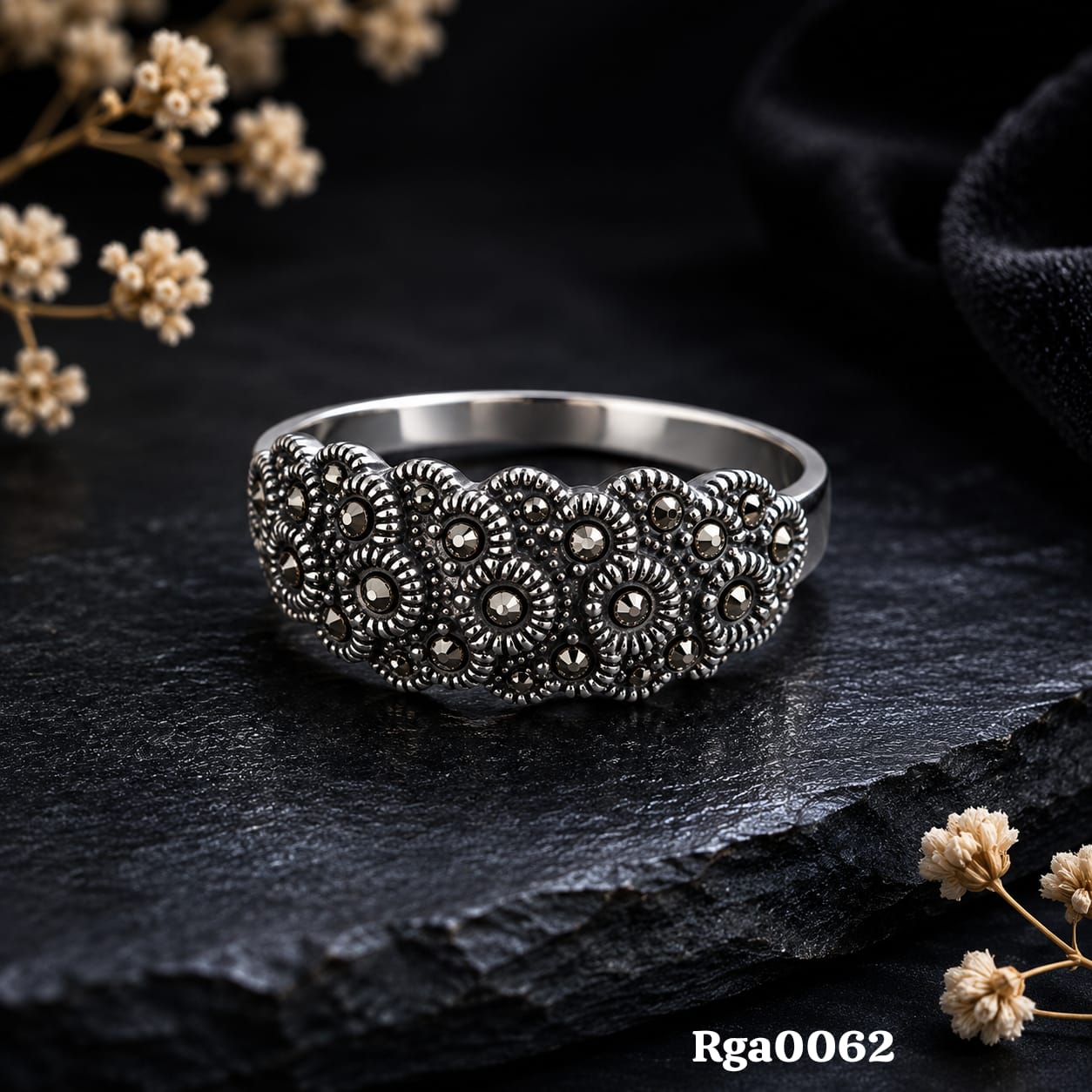 Scalloped Marcasite Band Ring