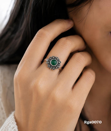 Sunburst Halo Green Stone Ring