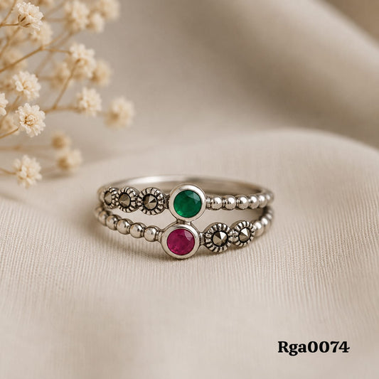 Sterling Silver Marcasite Dual-Stone Ring