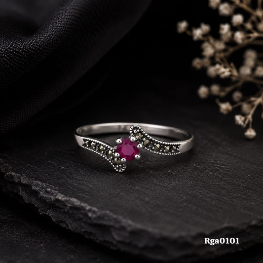 Crossover Red Stone Marcasite Ring