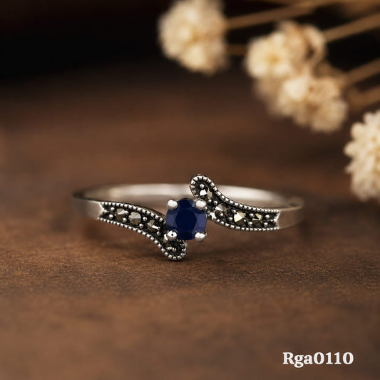 Crossover Blue Stone Marcasite Ring