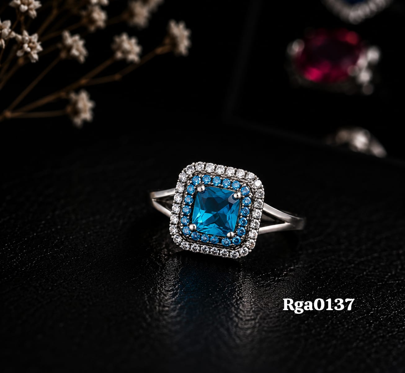 Square-Cut Blue Stone Ring