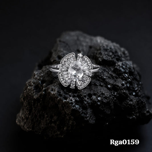 Oval Stone Flower Ring