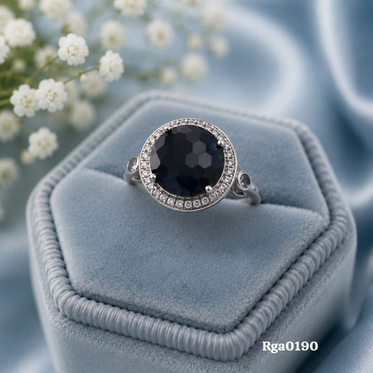 Black Stone Halo Ring