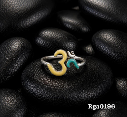 Turquoise Enamel Om Motif Ring