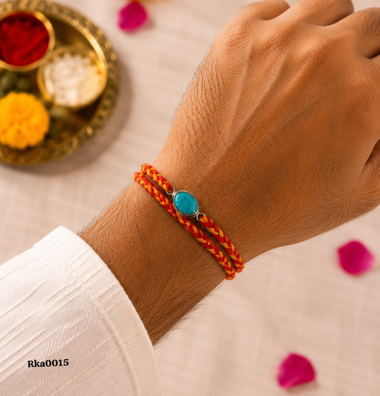 Turquoise Stone Silver Rakhi