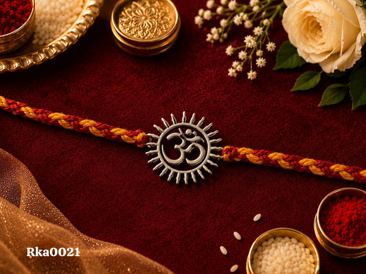 Radiant Om Silver Rakhi