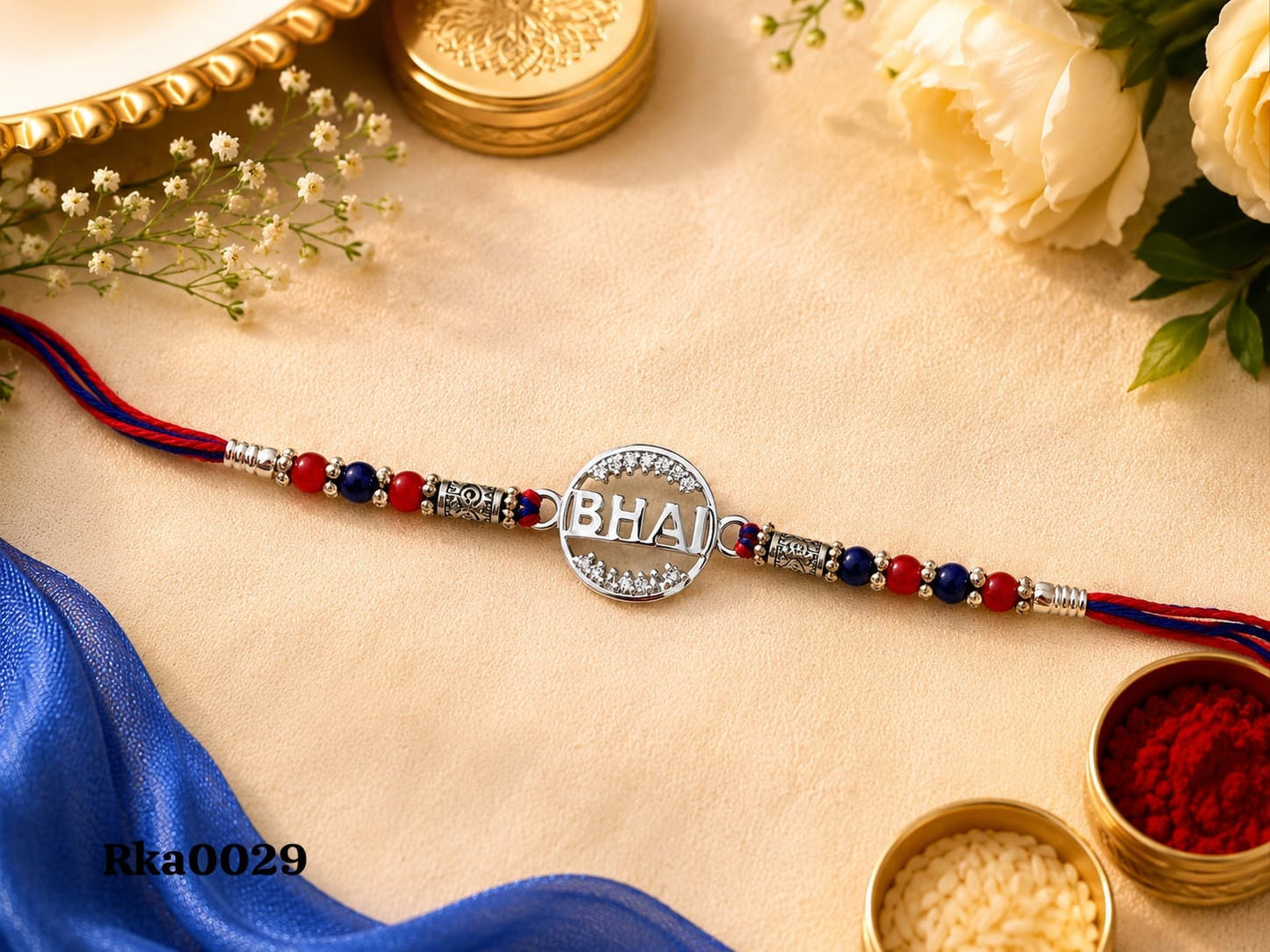 "Bhai" Stone-Studded Silver Rakhi
