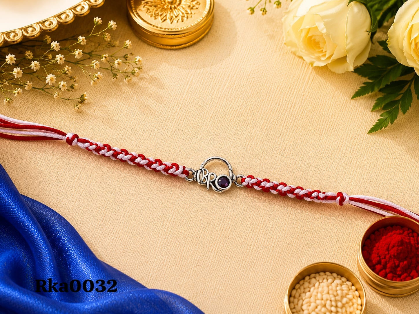 "BRO" Purple Stone Silver Rakhi