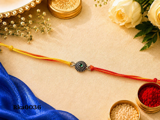 Green Stone Antique Silver Rakhi