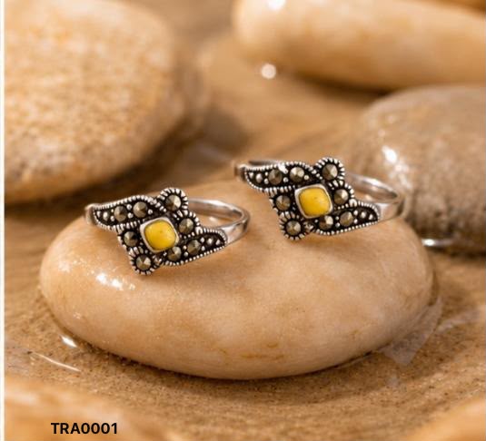 92.5 Sterling Silver Marcasite & Yellow Stone Toe Rings